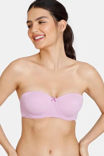 Buy Zivame Beautiful Basics Padded Wired 3/4th Coverage Strapless Bra - Violet Tulle